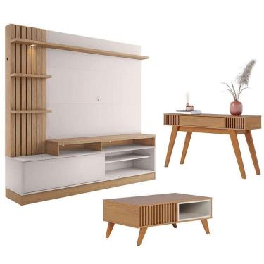 Imagem de Estante Home Theater Maceió Com Mesa De Centro Jeri Freijó Off White E Aparador Riviera Freijó - Colibri