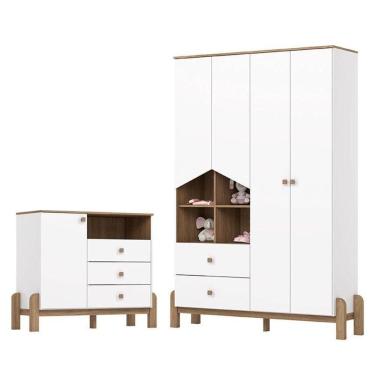 Imagem de Cômoda Com Guarda Roupa 4 Portas Ternura Branco Jequitibá - Henn