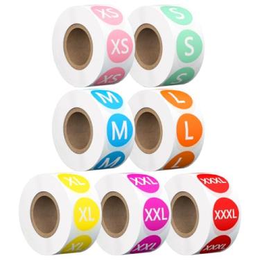 Imagem de Etiquetas adesivas de tamanho de roupas P-3GG – 3500 peças etiquetas coloridas de 19 cm, adesivos autoadesivos de tamanho de camisa para suprimentos de marcas de roupas (XS, P, M, L, XL, XXL, 3GG)