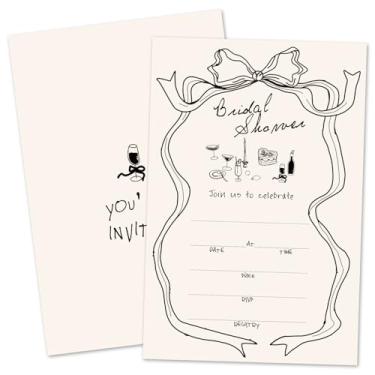 Imagem de ZARYFANCHY Convites de chá de panela Bow para novos casais, preencher convites de casamento em branco com envelopes, 25 convites de chá de panela, lembrancinha e suprimentos de festa de noivado -14