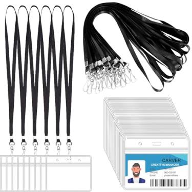 Imagem de 10/25/50/100/150 pacote com cordão à prova d'água com cordão e 10/25/50/100 pacote com crachá horizontal de plástico transparente para adultos, escritório, escola (25, preto)