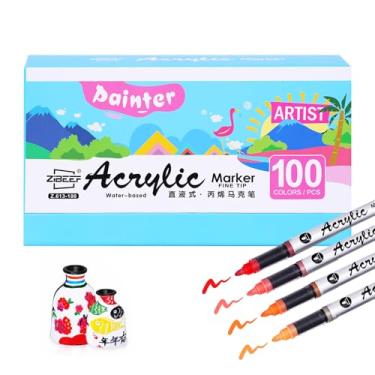 Imagem de kander marcador de tinta acrílica rígida, caneta de pigmento de 100 cores, à prova d'água e de secagem rápida com sistema de controle automático de tinta, adequado para petróglifos, madeira, tecido