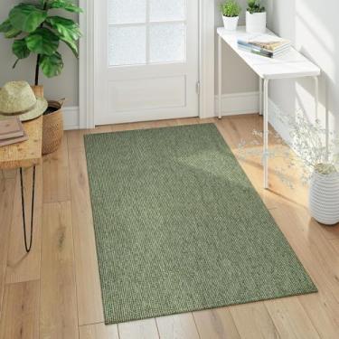 Imagem de Uphome Tapete de área boho, tapetes descartáveis à máquina 3 x 5 para cozinha, tapetes de entrada de casa de fazenda de algodão trançado antiderrapante para ambientes internos, tapetes verdes