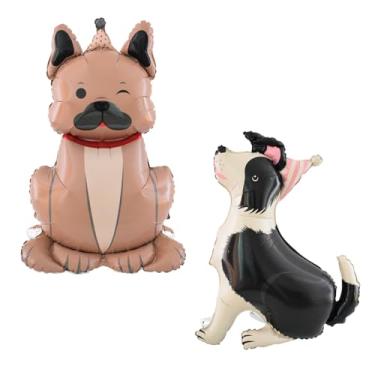 Imagem de Balões de buldogue e pastor alemão - 2 peças de balões metálicos com tema animal para festas de amantes de cães ou decorações de aniversário de meninos