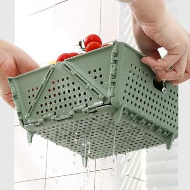 Imagem de Yosoo Coador Dobrável, Filtro de Alimentos de Plástico, Cesta de Drenagem Dobrável Com Alças para Frutas e Legumes na Cozinha (YELLOW)