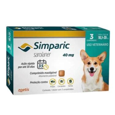 Imagem de Antipulgas e Carrapatos Simparic 40 mg para Cães de 10,1 a 20 kg com 3
