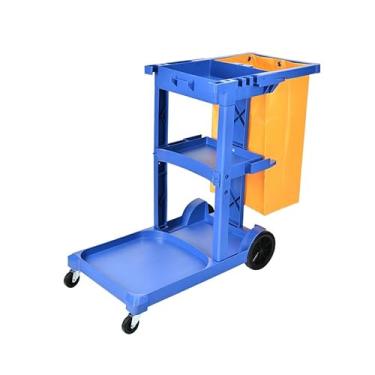 Imagem de TRGCJGH Carrinho de limpeza multifuncional, carrinho de limpeza de 3 prateleiras, carrinho utilitário de limpeza comercial com saco de vinil (azul)