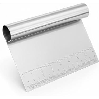 Imagem de Régua Raspadora de Aço Inoxidável para Confeitaria e Padaria, Espátula Reta com Escala Métrica, Cortador de Massa Profissional, Ferramenta de Cozinha Multifuncional