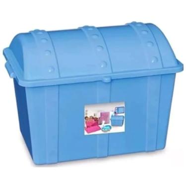 Imagem de Baú Infantil 43L para Brinquedos – Caixa Organizadora com Tampa Rosa ou Azul 52x34x38 cm(Azul)