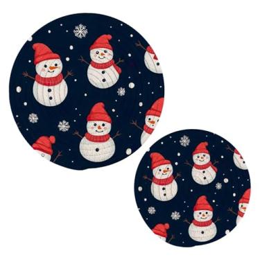 Imagem de Blueangle 2 peças de suporte de panela de tripé de boneco de neve fofo - conjunto de pegadores de panela de tecido redondo - almofadas quentes trançadas de algodão - porta-copos - tapetes de mesa para
