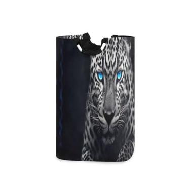 Imagem de ATTX Cesto de roupa suja de guepardo de olhos azuis com alças acolchoadas – Cesto de roupas dobrável à prova d'água para banheiro, quarto, dormitório, cesta organizadora de lavanderia resistente (89)