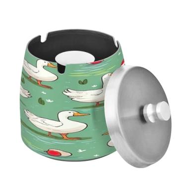 Imagem de Blueangle Cinzeiro de patos de desenho animado com tampa para cigarros, à prova de vento/chuva, aço inoxidável, sem fumaça, inodoro, cinzeiro para uso interno ou externo (531)