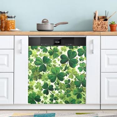 Imagem de ATTX Capa de ímã de lava-louças padrão trevos, 58 cm C x 66 cm A decoração da capa frontal da máquina de lavar louça, decalques de armário doméstico adesivos de eletrodomésticos #46