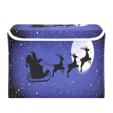 Imagem de ATTX Cestos de armazenamento dobráveis com tampas - Cestas de armazenamento dobráveis de Papai Noel para armário, quarto, organização de escritório (42 x 32 x 30 cm) #415