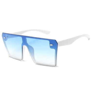 Imagem de JRLLFD Óculos de sol vintage com armação grande e luxo para dirigir ao ar livre UV400 (branco degradê azul)