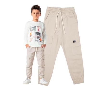 Imagem de Calça Infantil Menino Cargo Sarja Com Bolso E Punho - Vrasalon, 12, Be