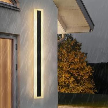 Imagem de Lâmpadas de parede LED Externas IP65 à prova d'água Arandela de Alumínio Moderna Oval Luz Externa Longa Iluminação de Parede Interior/Exterior para Corredor Terraço Escada Proch (Luz Quente Preta, 200
