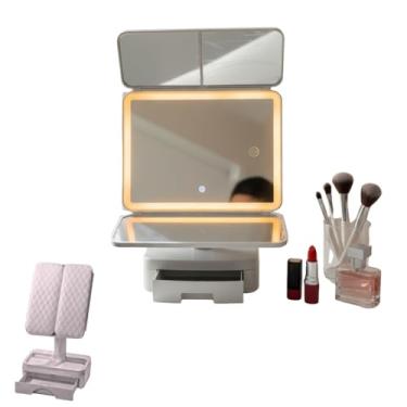 Imagem de Espelho de Mesa com LED, Zoom 10X, Base Dobrável e Organizador – Ideal para Maquiagem e Decoração