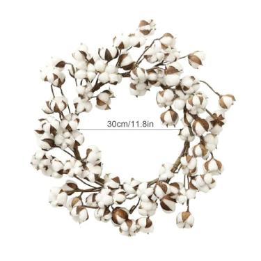 Imagem de Generic Cabeça de Algodão Seco Requintada Guirlanda de Cápsulas de Algodão Penduradas Artesanalmente para Porta da Frente, Guirlanda de Cabeça de Exclusiva para Peças Centrais de Casamento, Branca