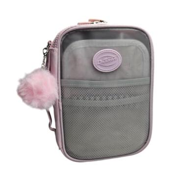 Imagem de Estojo Escolar Box Grande Rosa Claro Transparente Pompom TOP