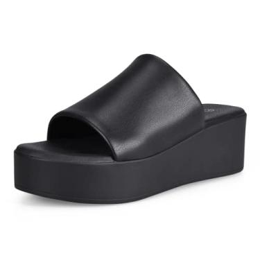 Imagem de Zero-Sum Sandália feminina plataforma confortável aberta aberta sem costas sem salto plataforma chinelo casual de verão para mulheres, Preto, 6