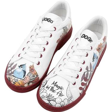 Imagem de DOGO Tênis feminino branco – Tênis feminino feito à mão, couro vegano e design exclusivo, sapatos confortáveis para mulheres, tênis Ace, Magic in the Air, 35