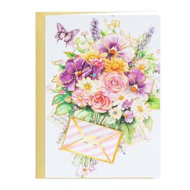 Imagem de DISJOURNEY Cartão de aniversário para mulheres - Cartão de feliz aniversário com envelope pop-up - Cartão floral dourado para mãe, irmã, esposa, amiga - Inclui envelope e adesivo 12 x 20 cm