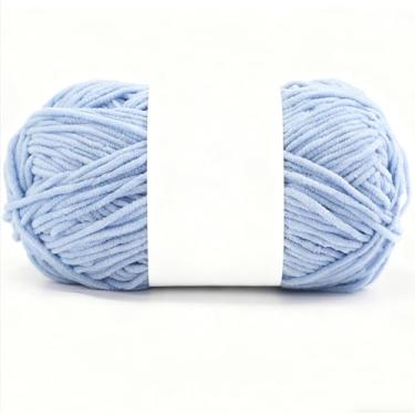 Imagem de Fio de veludo para crochê, cobertor volumoso de chenille macio, fio amigurumi, 40 g (100 jardas), 1 pacote (18 azul celeste)
