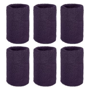 Imagem de YELARXI Pulseiras de suor, pulseiras para esportes de suor 10 x 7,6 cm e pacote com 6 e roxo profundo - encaixe para (tênis/basquete/futebol/corrida/malhar/homens e mulheres)