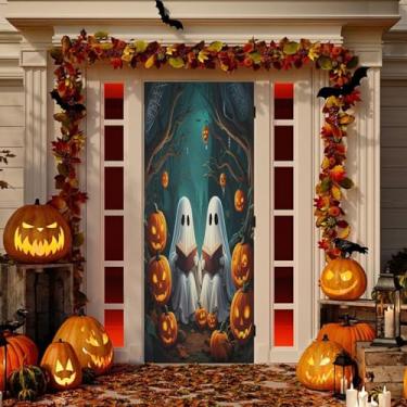 Imagem de Wassud Boo-boos Pumpkin Door Cover Decoration Outdoor Indoor Banner Varanda Decoração de Casa Grande Decoração de Porta da Frente 91 x 242 cm