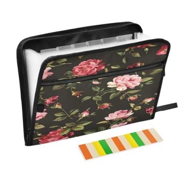 Imagem de CEBUGI Pasta expansível com 13 bolsos, organizador de arquivos sanfonado à prova d'água com etiquetas tamanho A4, organizador de documentos de papel para escola, material de escritório, rosas