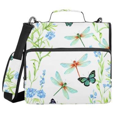 Imagem de Burbuja Pasta de fichário com 3 anéis de libélulas em aquarela com zíper e alça de ombro para laptop de 13 polegadas, vários bolsos para trabalho de escritório