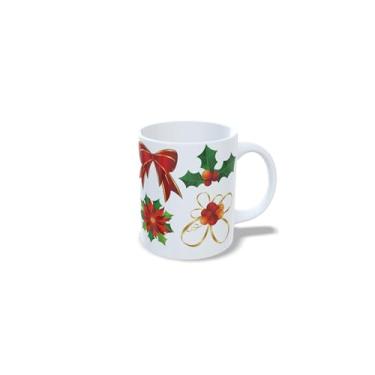 Imagem de Caneca de Cerâmica 325ml com Tema de Natal, Bolas de Natal Coloridas com Laços, Branca (7)