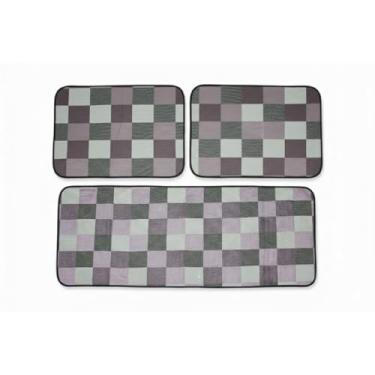 Imagem de Jogo de passadeira de cozinha tapete em jacquard antiderrapante 3 peças decoração impecável(Xadrez Lavanda)