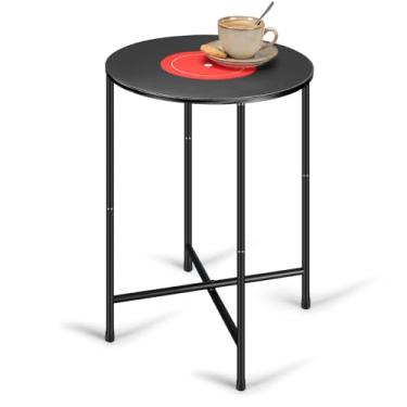 Imagem de Colingmill Mesa lateral redonda pequena de 35 x 55 cm, discos de vinil, decoração hippie, decoração de quarto, ferro estético, café, para sala de estar, quarto, sofá, cantos, escritório