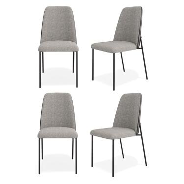 Imagem de Kit 04 Cadeiras Sala De Jantar Lior Estofada Base Preta Linho Cinza Couríssimo Preto - Desk Design
