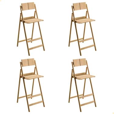 Imagem de Kit 4 Banqueta Dobrável Alta com Encosto Tramontina Bossa em Madeira Tauari Natural 13698080