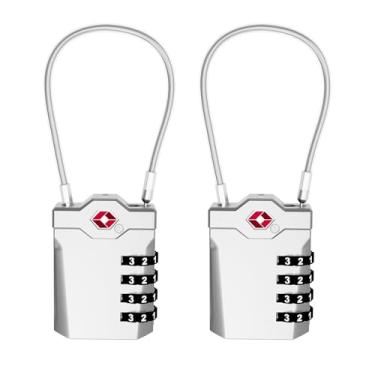 Imagem de Fechaduras de bagagem aprovadas pela TSA com cabo de aço, cadeado com combinação de 4 dígitos com indicador de inspeção Cadeado sem chave para mochila de mala – Prata pacote com 2