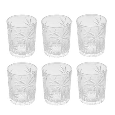 Imagem de Jogo 6 Copos De Cristal Baixo Whisky água Palm Tree Coqueiro Transparente 340ml Wolff