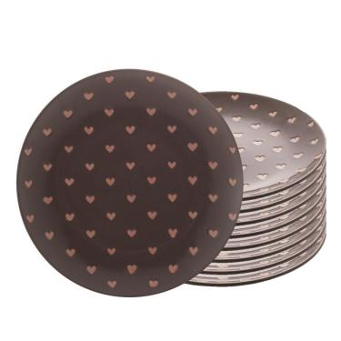 Imagem de Jogo 8 Pratos De Sobremesa Em Cerâmica Coração Cinza Wolff 19,5cm