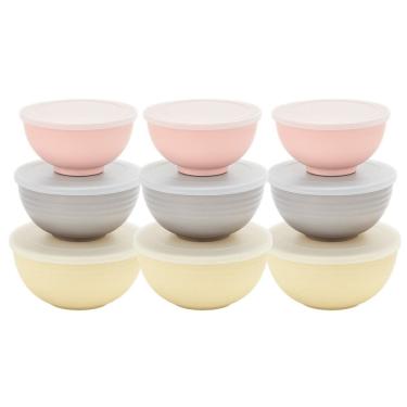 Imagem de Kit 3 Kit Potes Com Tampa Marmita Recipiente Para Alimentos De Bambu Pp Lines Lyor