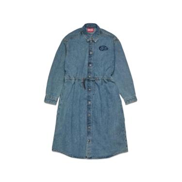 Imagem de Diesel Vestido de camisa jeans com efeito marmorizado para meninas, Jeans azul, 12 Anos