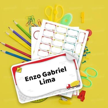 Imagem de Kit Etiquetas Escolares Infantis Caminhões 02 Personalizadas com Nome para Materiais Escolares
