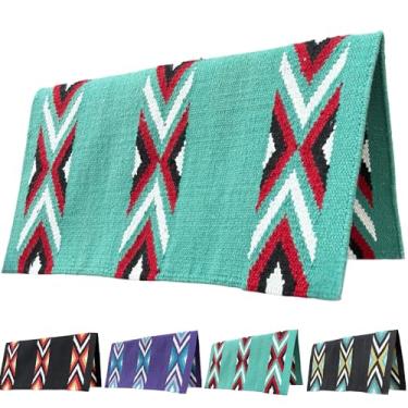 Imagem de Majestic Ally Cobertor de sela ocidental, design de diamante Canyon, lã da Nova Zelândia, aderência de cavalo tecida à mão, 91 x 86 cm (vermelho turquesa)