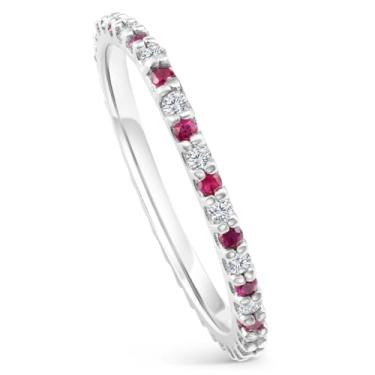 Imagem de P3 POMPEII3 Aliança feminina de ouro branco 14k com rubi e diamante de 1/2 quilates, Ouro branco, Diamante branco Rubi