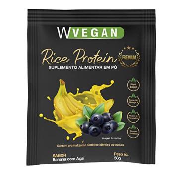 Imagem de WVegan Rice Protein Premium Banana com Açaí, Proteína Vegetal em Pó, 50g, com DHA Ômega 3, Vitamina B12, Sem Glúten, Plant Based