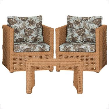 Imagem de Mesa E 2 Poltronas Madri Corda Náutica Estofado 6 Trama Terra Cota