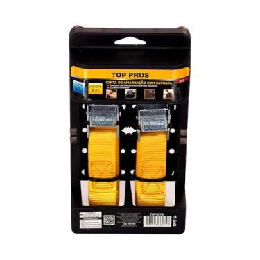 Imagem de Cinta de Amarração com Catraca, Amarelo, 2,5m x 25mm, Conjunto com 2 Peças