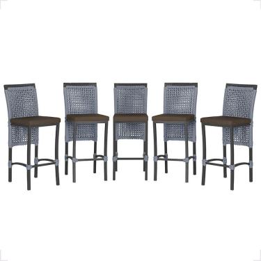 Imagem de 5 Banqueta Em Alumínio Roma Preta Corda Náutica Tecido 9 Prata