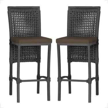 Imagem de 2 Banqueta Em Alumínio Roma Preta Corda Náutica Tecido 9 Preta